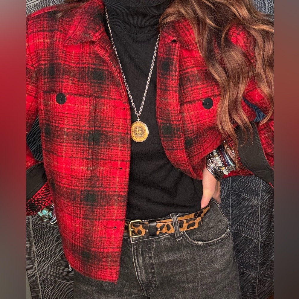 J. Jill Red and Black Plaid Blazer Jacket size medium excellent condition